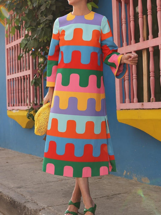 Vestido midi sin mangas con estampado de colocación