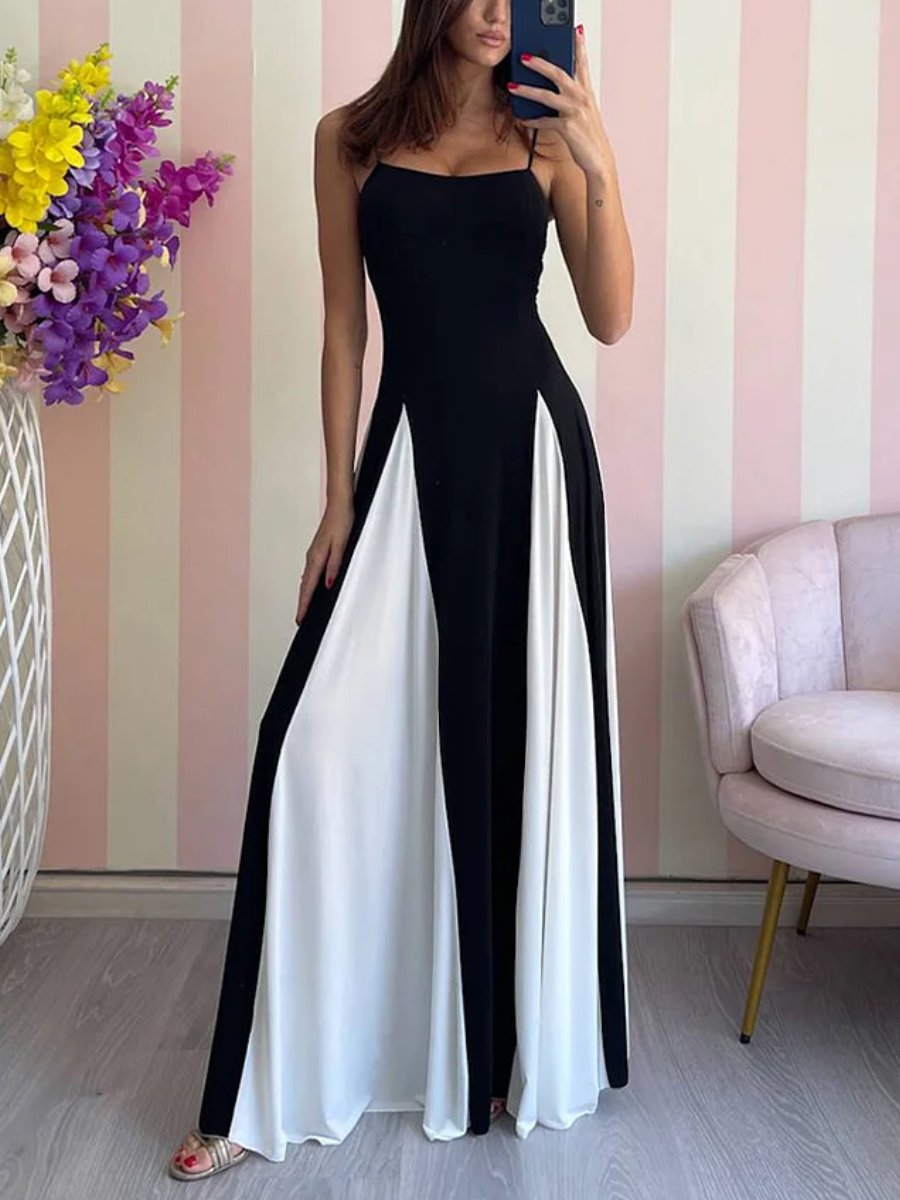 Chic Colorblock Chiffon Maxi Dress