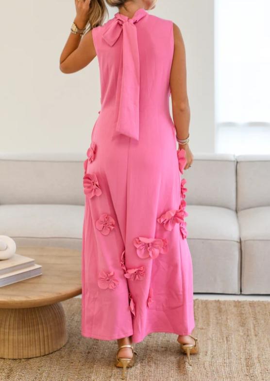 Superbe robe longue sans manches à fleurs