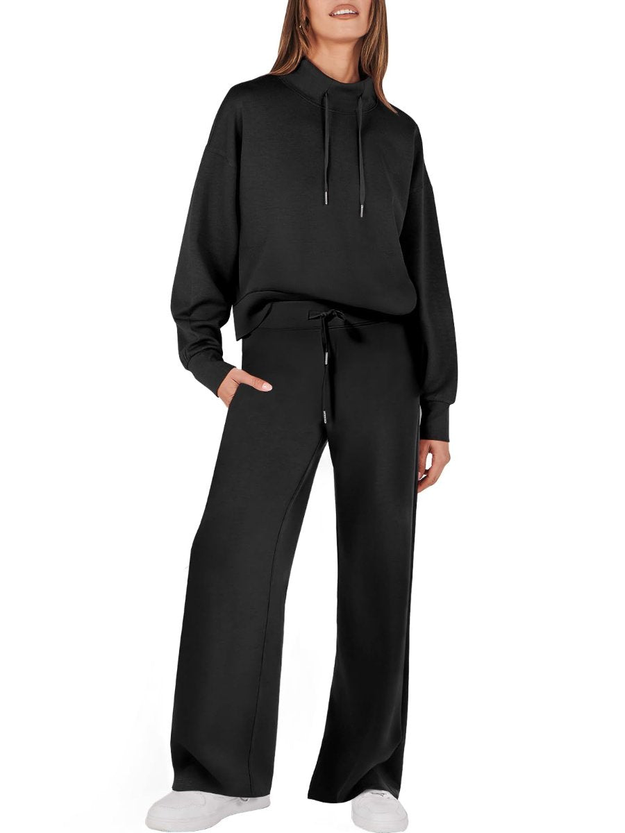 Drawstring Sweatshirt Wide Leg Sweatpant Lounge Set Tracksuit