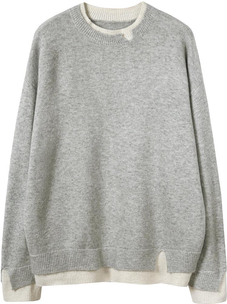 Pull oversize à manches longues et découpes Twofer gris et blanc